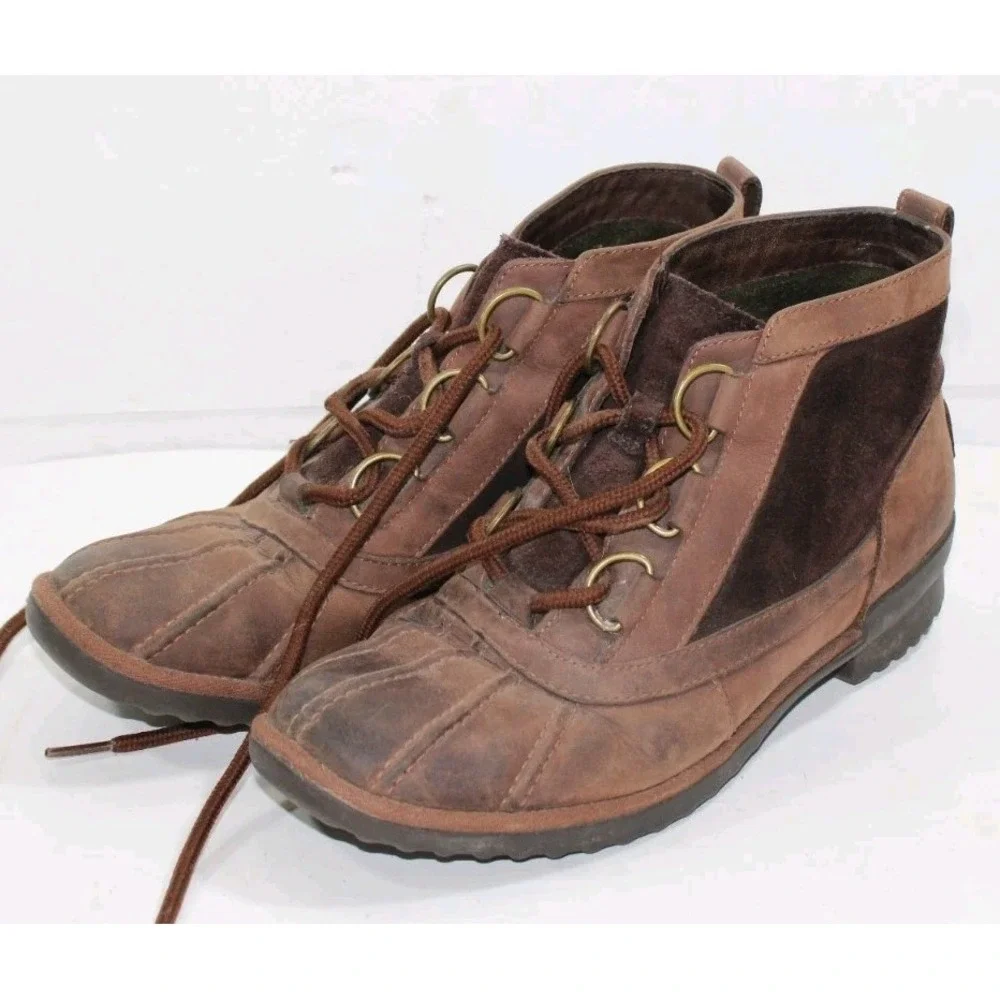 UGG Australia Heather Brown Leather Winter Ankle Boots Womens Size Us 8